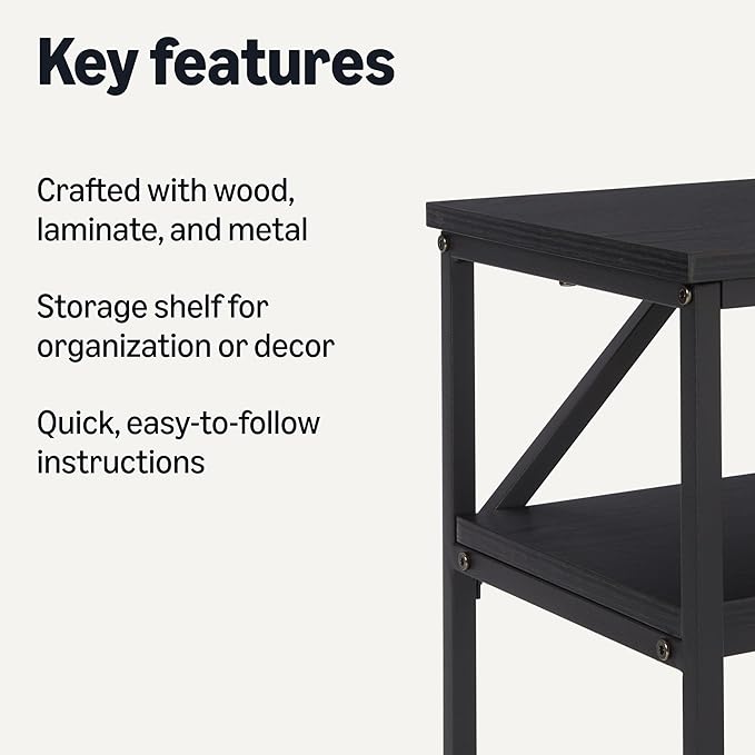 Amazon Basics Rectangular Console Table with Storage Shelf, Steel Frame, 39x31x11.8 in, Black-Ruum Studio Home