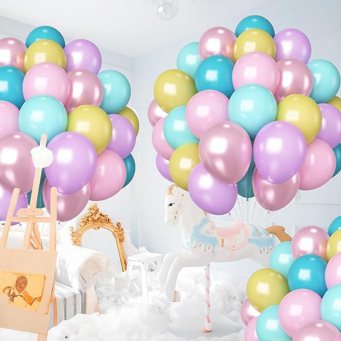 Pastel Balloons 60 Pcs Metallic Pink Purple Teal Blue Yellow Multicolor Latex Balloon Macaron Rainbow Pastel Color Party Balloons for Girls Birthday Baby Shower Bridal Wedding Party Decorations-Ruum Studio Home