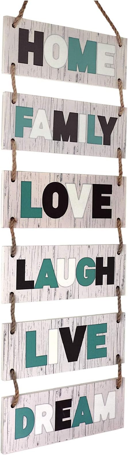 EXCELLO GLOBAL PRODUCTS Large Hanging Wall Sign: Rustic Wooden Decor (Family, Home, Love, Laugh, Live, Dream) Hanging Wood Wall Decoration (11.75" x 32")-Ruum Studio Home