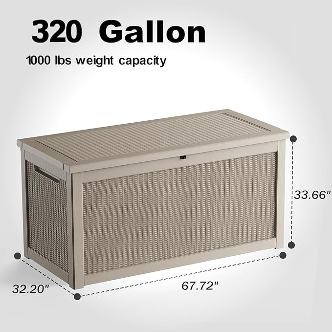 320 Gallon Outdoor Storage Box Waterproof, UV Resistant Resin Deck Box with Hydraulic Rod, Lockable Design and Enhanced Durability for Patio, Garden, and Poolside Use-Ruum Studio Home