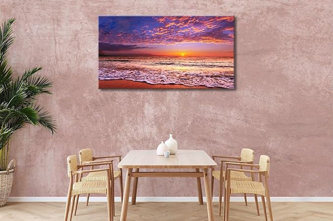 Beach Wall Art Sunset Canvas Pictures, Seascape Theme Art Wall Pictures, Coastal Ocean Wave Paintings,Modern Cloud Artwork for Bedroom Living Room Bathroom Home Office Decorations 20X40 Inches-Ruum Studio Home