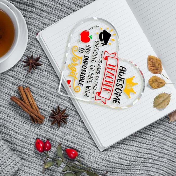 Teachers Day Graduation Season Opening Season Gifts Teacher Gifts Teacher Appreciation Gifts Best Teacher Gifts for Women Acrylic Heart for Her Coworker Friend Principal Educator Birthday Christmas-Ruum Studio Home