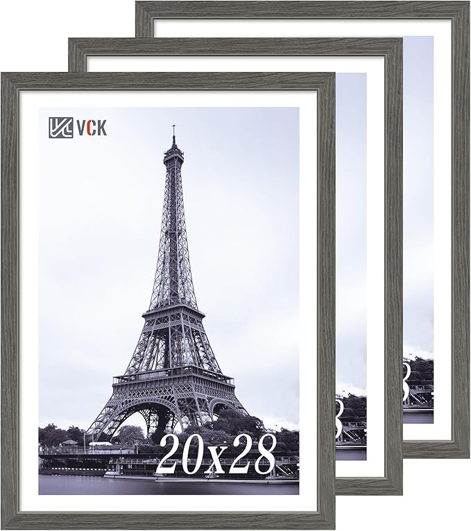 VCK 20x28 Picture Frame 3 Pack, Gray Solid Wood Poster Picture Frame, Exclusive Wood Grain, Wall Mounting Hanging-Ruum Studio Home