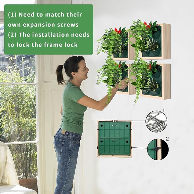 Vertical Wall Planter, 4 Pots Self Watering Living Planters Indoor, Wooden Frame Planter Wall Decoration Home Office (No Screw)-Ruum Studio Home