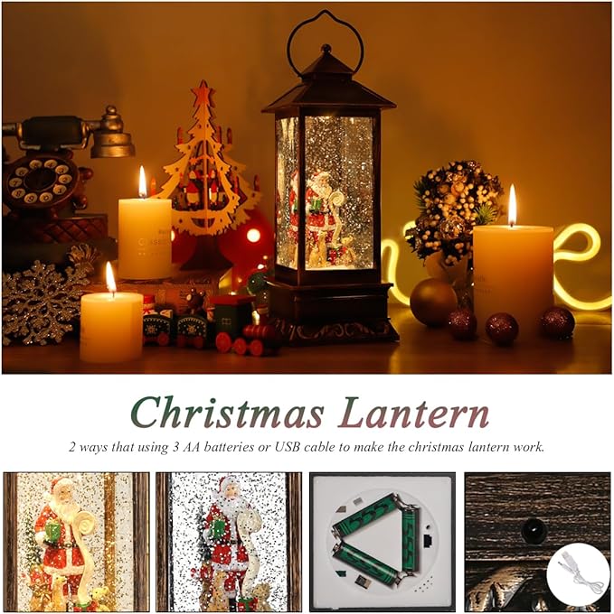 House & Garden Decoration,Christmas Lantern with 8 Pieces of Music,Sparkling Crystal Keep Circling Around The Snowman Families Music Box as a (Santa Claus)-Ruum Studio Home