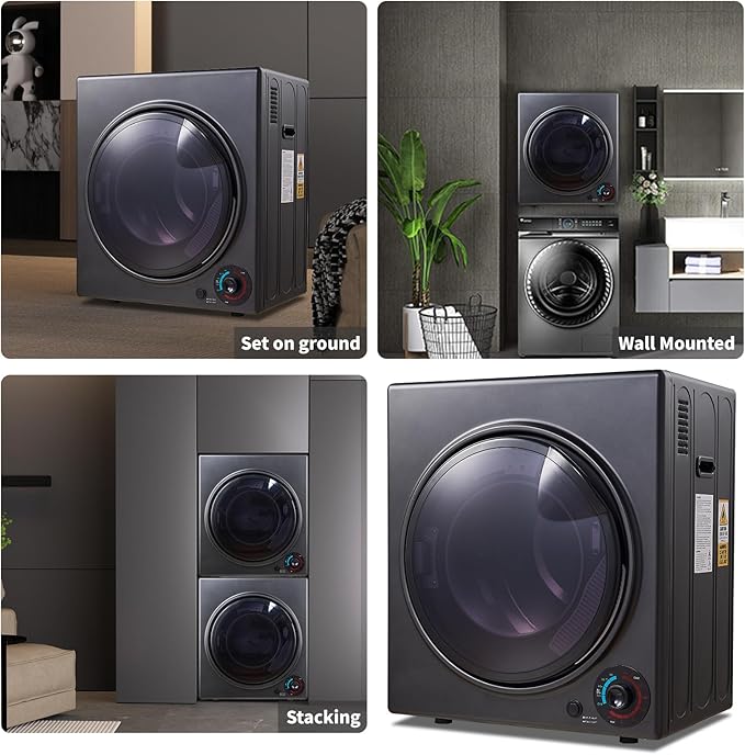 CTT 3.5 cu.ft Portable Dryer for Apartments,1500W Compact Dryer with 4 Drying Modes,120V Electric Dryers for Laundry, Apartments, RVs, Dorms, Black-Ruum Studio Home
