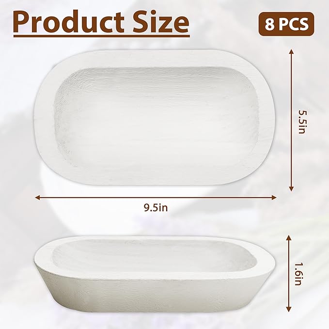 Royxen 8 Pack Wood Dough Bowl, Wooden Dough Bowls Paulownia, Rustic Bowl Vintage, Bowls for Candle (White, 9.5" x 5.5")-Ruum Studio Home