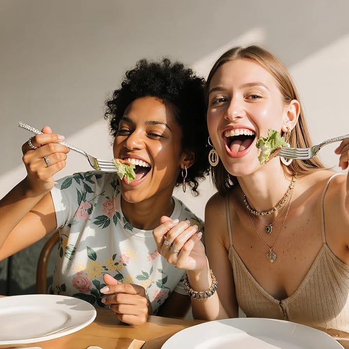 KINGSTONE 30 Piece Hammered Silverware Set, 18/10 Stainless Steel Flatware Set for 6, Cutlery Set for Home, Party, Wedding, Mirror Polished Dishwasher Safe-Ruum Studio Home