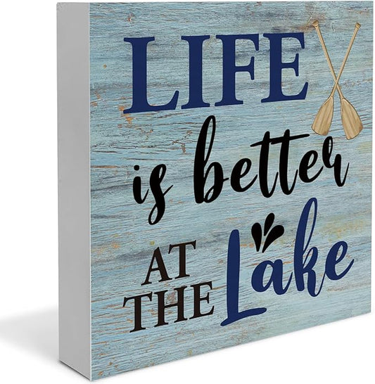 Lake House Decor Summer Lake Decorations Lake Life Wooden Sign Rustic Home Decor 5 x 5 Inches-Ruum Studio Home