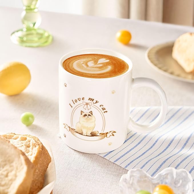 12Oz Cute Ragdoll Cat White Ceramic Mug, Mug for Daily Coffee and Tea, Lead-free Microwave and Dishwasher Safe Coffee Mug, Perfect gifts for Cat Lovers-Ruum Studio Home