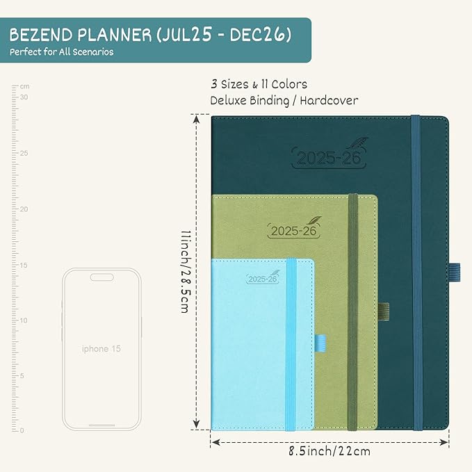 BEZEND Planner 2025-2026 Weekly and Monthly, 8.5" x 11" Academic Calendar (Jul 25-Dec 26) Vertical Daily Appointment with Hourly Timeslot & Monthly Tab, PU Leather Hardcover - Kiwi-Ruum Studio Home