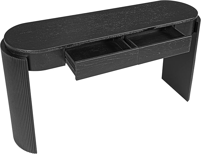 55" Sofa Table with Oval Top and 2 Drawers, Entryway Console Table with Fluted Design for Hallway,Foyer,Entry and Living Room (Fully Assembled-Black)-Ruum Studio Home