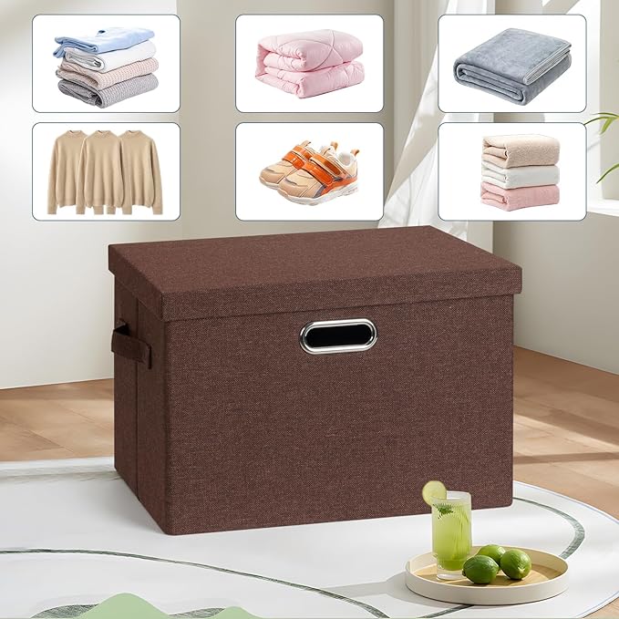 Large 17" 36 Quart Collapsible Stackable Storage Bins with Lids, 3 Packs Dark red Foldable Fabric Closet Storage Boxes with Lids, Heavy-duty Linen Cube Baskets(17x12x11)-Ruum Studio Home