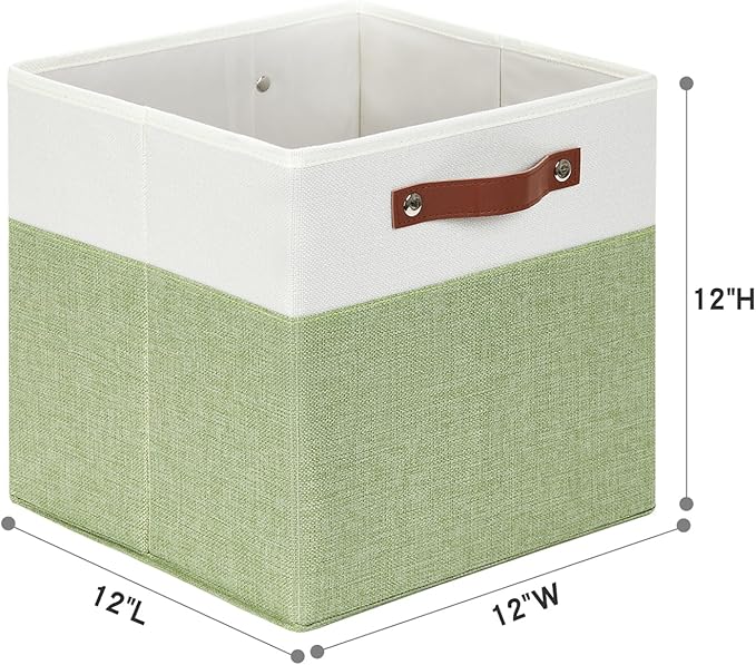 HNZIGE Fabric Storage Cubes for Shelves Set of 4 ,Storage Cubes Baskets 12 x12, Decorative Storage Bins Basket with Handles, Green Baskets for Organizing Home Nursery(Green White)-Ruum Studio Home