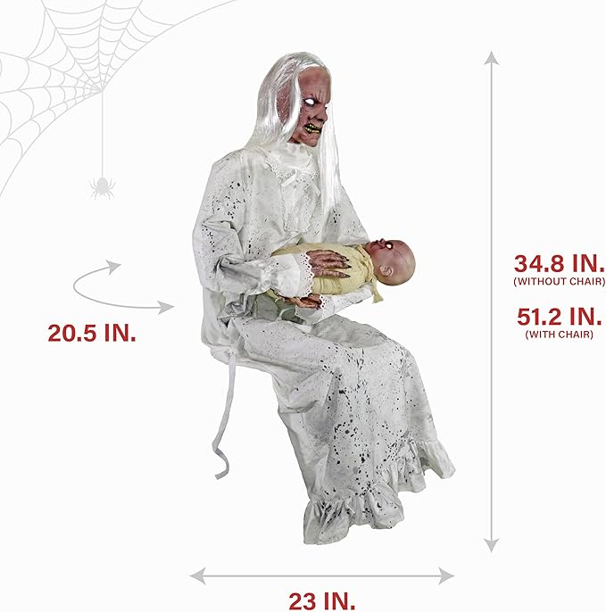 Haunted Hill Farm Life-Size Animatronic Gravely Granny by Tekky Halloween Decoration with Motion-Activated Sounds-Ruum Studio Home