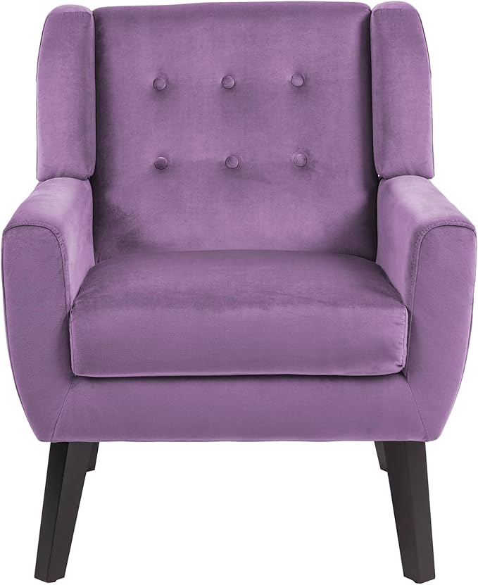 UIXE Accent Chair Modern Upholstered Armchair, Mid Century Club Arm Chairs Comfy Single Sofa Living Room Button Tufted Reading Seat Bedroom Side Seating, Velvet-Purple-Ruum Studio Home