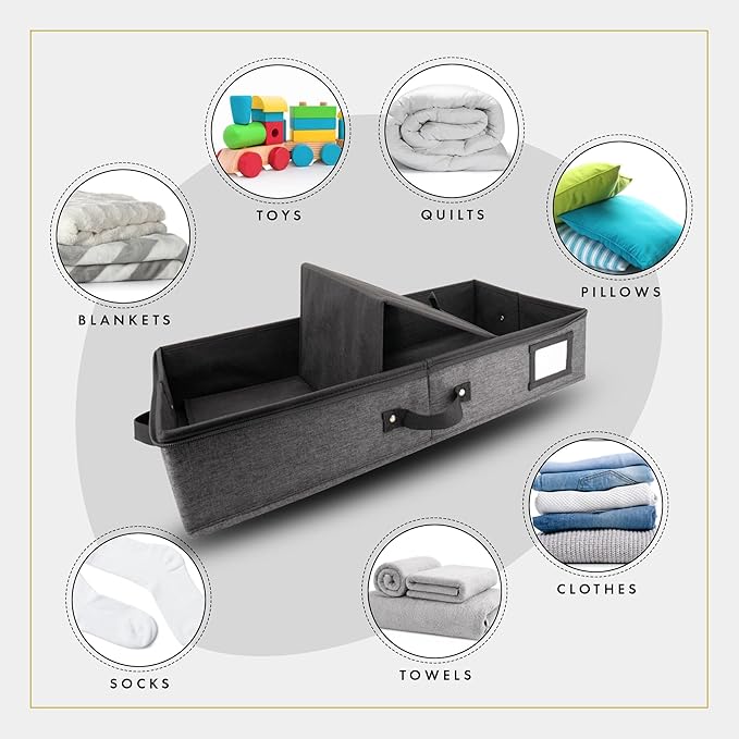 HOMELUX THEORY 2pc Under Bed Storage Containers, Bedroom Under the Bed Drawer Storage Organizer with Bins and Lids, Large Underbed Clothes Storage Box Ideal for Blanket, Fabric, & Shoes (Dark Gray)-Ruum Studio Home