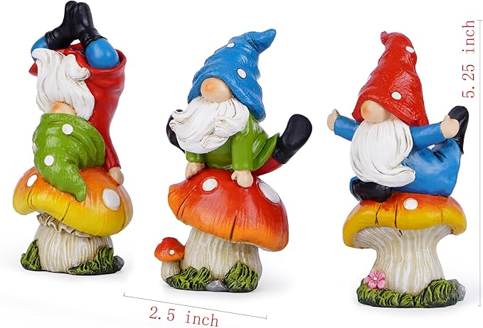 Hodao 3 PCS Spring Yoga Mushroom Gnomes Decoration Summer Elf Figurines Gifts for Home Spring Lively Garden Statues Decor for Outdoor, Mom, Mother (Multicolor)-Ruum Studio Home