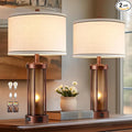 Set of 2 Farmhouse Table Lamps for Living Room, Rustic Bedside Lamps with 2 USB Charging Ports, Bedroom Nightstand Lamp with Amber Frosted Glass Nightlight, 4 Bulbs Includes-Ruum Studio Home