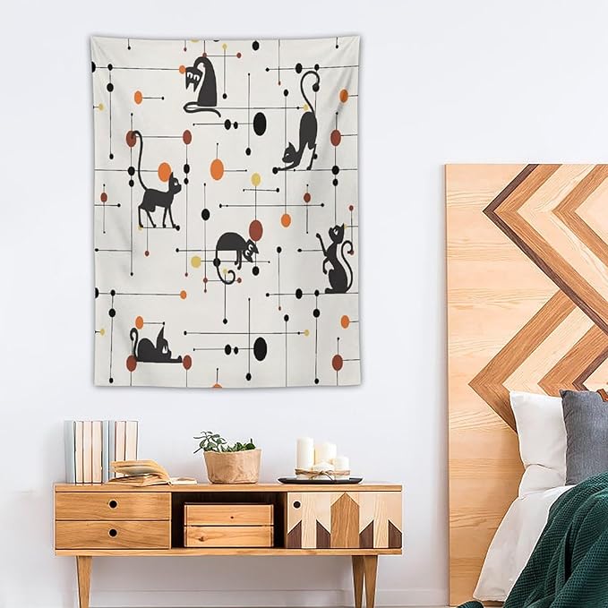 ICMOLYYENLO Abstract Cat Tapestry, Medieval Abstract Atomic Star Cat Vintage Home Wall Hanging Art Tapestry for Bedroom Living Room Dormitory 60x80 Inch-Ruum Studio Home
