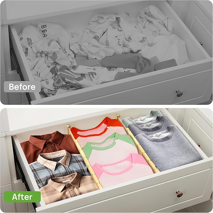 ANTOWIN 4 Pack Expandable Drawer Dividers, 2.2'' High, Extend from 17'' to 22'', Dresser Drawer Organizers, Bamboo Separators for Kitchen, Bedroom, Office, Bathroom, with 12 Pack Divider Inserts-Ruum Studio Home