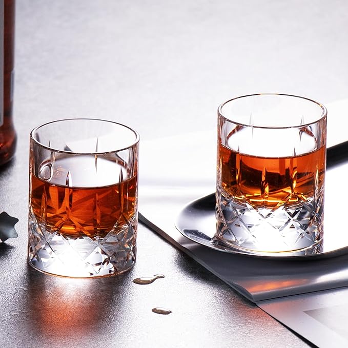 KAMMAK Crystal Whiskey Glasses Set of 2, Handcrafted 2.03oz Old Fashioned Glasses Stemless, Luxury Liquor Glasses, Hand Blown Scotch Cup for Women, Men Barware Gift for Cocktail, Bourbon-Ruum Studio Home