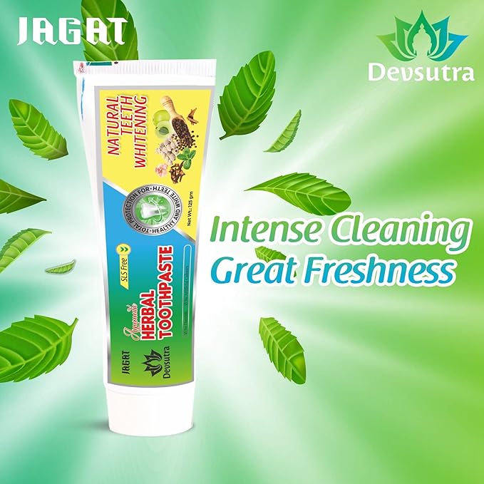 Jagat Devsutra Dr. Recommended Ayurvedic Herbal Fresh Mint Flavour Toothpaste Combo Pack Offer - 100% Natural Teeth Whitening Formula, No Fluoride & No Artificial Colours - Pack of 2 (4.4 OZ Each)-Ruum Studio Home