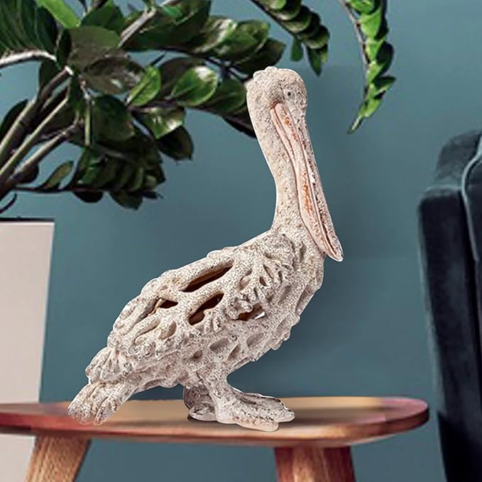 White Pelican Standing Figurine - 13.75” Coral Reef Nautical Decor Coastal Beach Home Accent Ocean Statue for Shelf, Tabletop, or Mantel Display-Ruum Studio Home