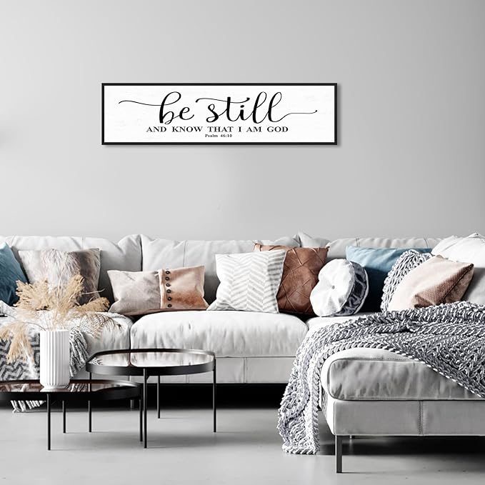 Be Still And Know That I Am God: Christian Bible Verse Wall Art Framed Scripture Sign Farmhouse Entryway Wall Hanging Plaque Religious Decor For Living Room Bedroom 12"X40"-Ruum Studio Home