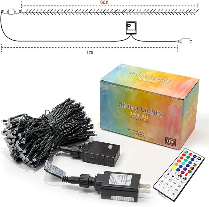HOME LIGHTING 66ft Christmas Decorative Mini Lights, 200 LED RGB Changing 8 Functional Green Wire Fairy Halloween Lights with Remote Timer, Plug in Indoor Outdoor Xmas Wedding Party Decor-Ruum Studio Home