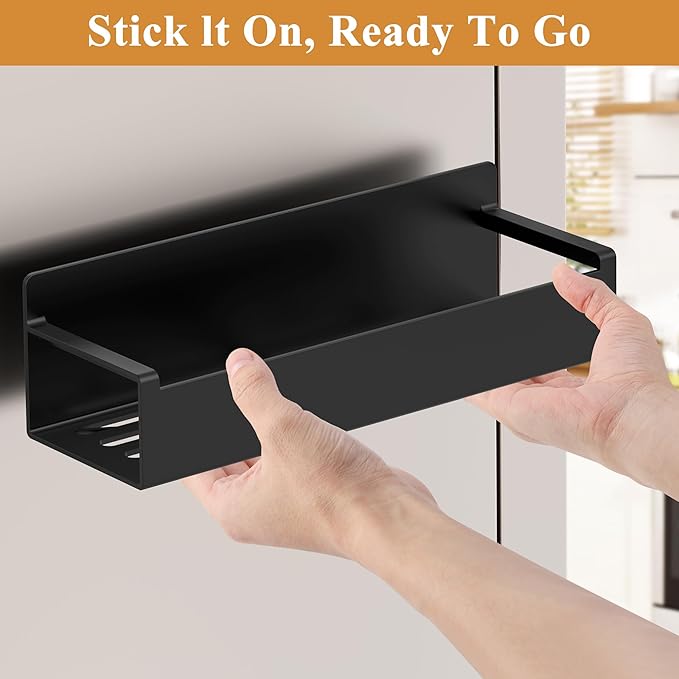 4 Pack Magnetic Spice Rack Organizer for Refrigerator and Oven, Matt Black Fridge Organizers and Storage for Kitchen-Ruum Studio Home