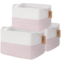 COMFY-HOMI 3PACK Cotton Rope Square baske with Handles for Shelves|Dog Toy baske Bin and Storage|Baby baske for Gift|Shoe baske for Organizing|13.5" x 11" x 9.5" for Living Room（White/Pink）-Ruum Studio Home