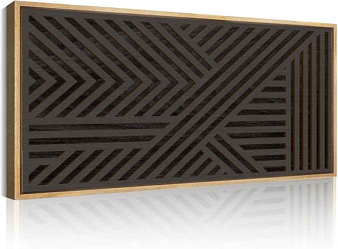 IARTTOP Large Black Framed Wood Wall Art for Living Room Abstract Modern Wooden Wall Decor Neutral Geometric Wall Sculpture Bedroom Office 20x40 Inch-Ruum Studio Home
