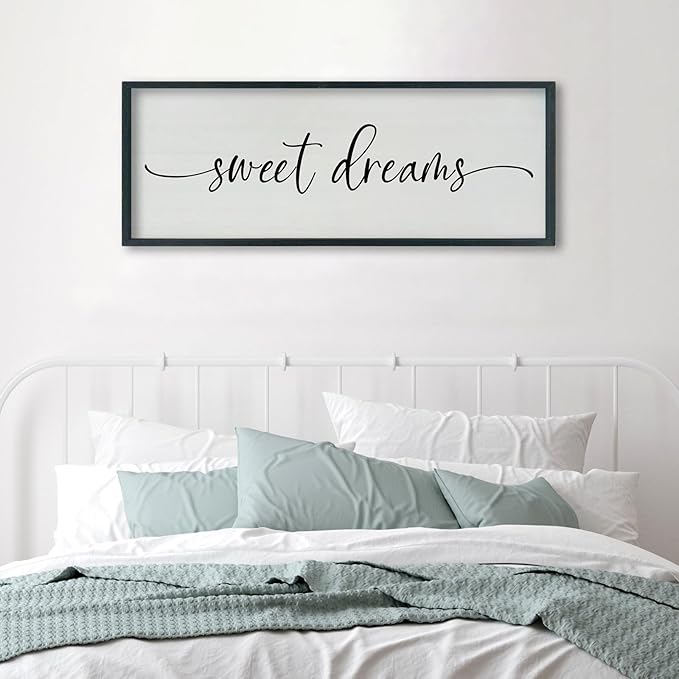 SRSZHIYUE Sweet Dreams Above Bed Wall Decor, 40"x15" Large Rustic Master Bedroom Over Bed Sign Guest Room Couples Wood Framed Farmhouse Horizontal Hanging Decoration (Black)-Ruum Studio Home