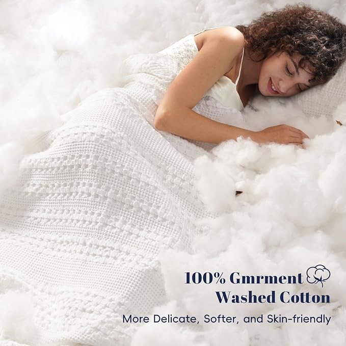 PHF 100% Cotton Waffle Weave Blanket Twin Size, Soft Lightweight Breathable Cozy Summer Blankets for Bed, Luxury Aesthetic Woven Bedding for Home Decor, 66"x90", White-Ruum Studio Home