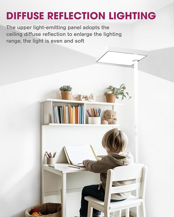 EMITEVER LED Floor Lamp, 60W Full-Spectrum Eye-Care Standing Light, 72.8” Dimmable Reading Lamp for Study Rooms, Living Rooms, Dental Offices and Conference Lighting, 4000K Natural Daylight, White-Ruum Studio Home