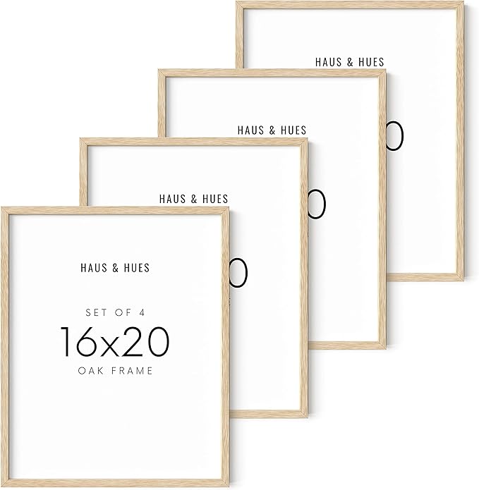 Haus and Hues 16"x20" Beige Oak Wood Picture Frame Set of 4 - 16x20 Wood Picture Frame, 16x20 Frames 4 Pack, 16x20 Poster Frame, 16x20 Frame Wood, 16 by 20 Picture Frames, Set of 4 Frames 16x20 Frame Only (Beige Oak)-Ruum Studio Home