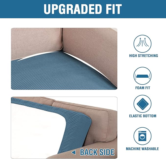 H.VERSAILTEX Super Stretch Individual Seat Cushion Covers Sofa Covers Couch Cushion Covers Slipcover Sets Thick Jacquard Textured Twill Fabric (1 Piece Chair Cushion Cover, Dusty Blue)-Ruum Studio Home