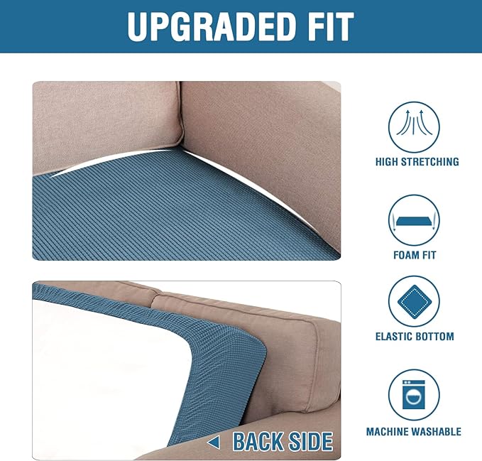 H.VERSAILTEX Super Stretch Individual Seat Cushion Covers Sofa Covers Couch Cushion Covers Slipcover Sets Thick Jacquard Textured Twill Fabric (1 Piece Sofa Cushion Cover, Dusty Blue)-Ruum Studio Home