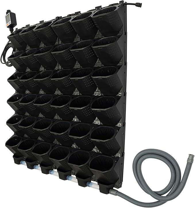 36 Pockets Hanging Planter Bags, Vertical Wall Mounted Plant Planting Grow Bags, Stackable Wall Planter with Timer, Self Watering Hanging Planters for Outdoor Indoor Garden-Black-Ruum Studio Home