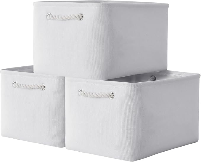 TheWarmHome Storage Basket for Shelves - 15.8x11.8x11.8 inch 3 Pack Fabric Storage Cubes, Collapsible Storage Bin for Organizing Organizer Closet Book Gift Dog(White)-Ruum Studio Home