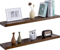 Floating Shelves 36 Inches Long - 8 Inch Deep Rustic Solid Pine Wood for Storage - Farmhouse Wall Mounted for Living Room - Heavy-Duty Metal Bracket - 36" W x 8" D - Set of 2 - American Walnut Color-Ruum Studio Home