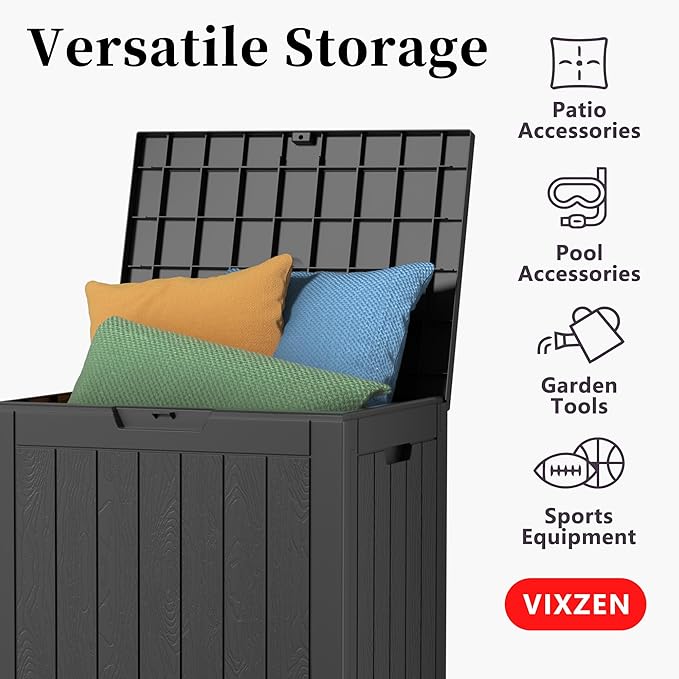 37 Gallon Deck Box Large Outdoor Storage for Patio Furniture,Outdoor Cushions,Garden Tools and Pool Supplies,Waterproof,Resin,Lockable(Black)-Ruum Studio Home