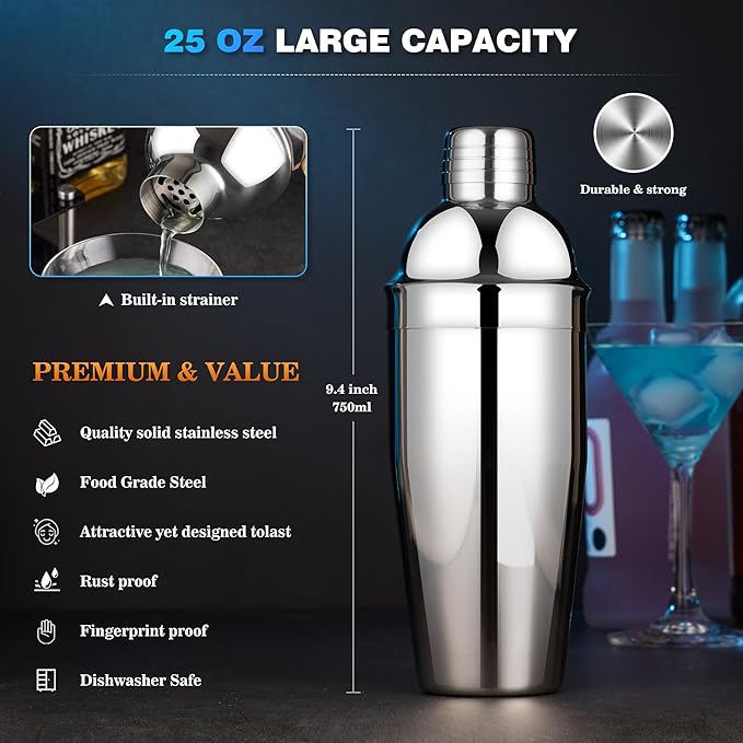 Cocktail Shaker Set Bartender Kit : 15-Piece Stainless Steel Bartender Kit with Acrylic Stand Bars Set with All Practical Bars Accessories, Bar Tools for Drink Mixing, Bar, Home, Lounge & Party-Ruum Studio Home
