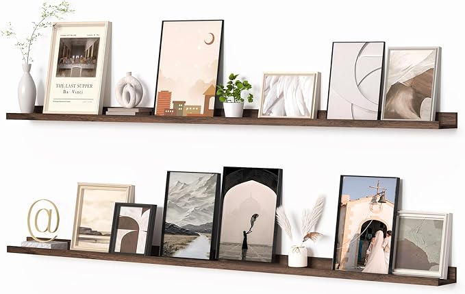 Heimlove Picture Ledge Shelf, Floating Shelves Set of 2, 72 Inches Long Large Picture Shelf for Wall with Ledge, Kids Bookshelf Wall Mounted for Living Room Bedroom Decor Books Photo Frames, Walnut-Ruum Studio Home