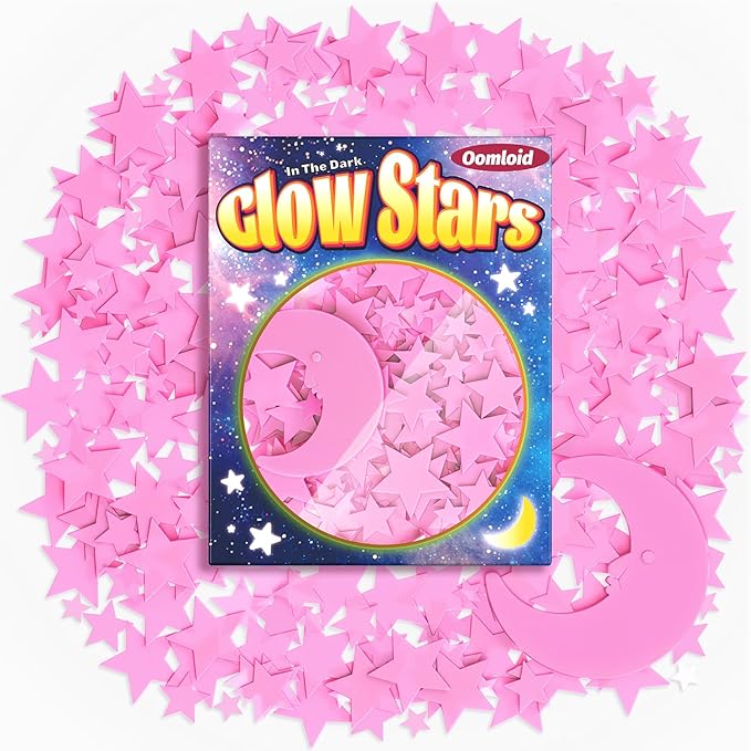 201 Pcs Glow in The Dark Stars Stickers for Ceiling, Pink Toddler Wall Room Decor Gifts, Luminous 3D Glowing Stars Stocking Stuffers for Kids Boys Girls-Ruum Studio Home