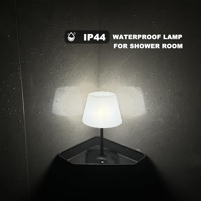 Outdoor Rechargeable Table lamp Cordless, Battery Operated Night Lights,Waterproof lamp for Shower,4000mAh LED 3 Colors Dimmable Touch Bedside Lamp for Coffee Shop Bath Patio -Black-Ruum Studio Home