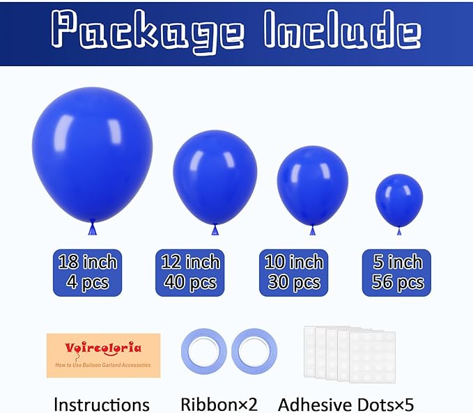 130pcs Royal Blue Balloons Different Sizes 18" 12" 10" 5" Party Latex Balloons for Birthday Graduation Baby Shower Anniversary Nautical Party Decorations-Ruum Studio Home