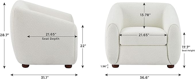 Modern Accent Chair for Living Room, Upholstered Armchair with Boucle Fabric, Single Sofa Chair with Solid Wood Legs, Boucle, White-Ruum Studio Home