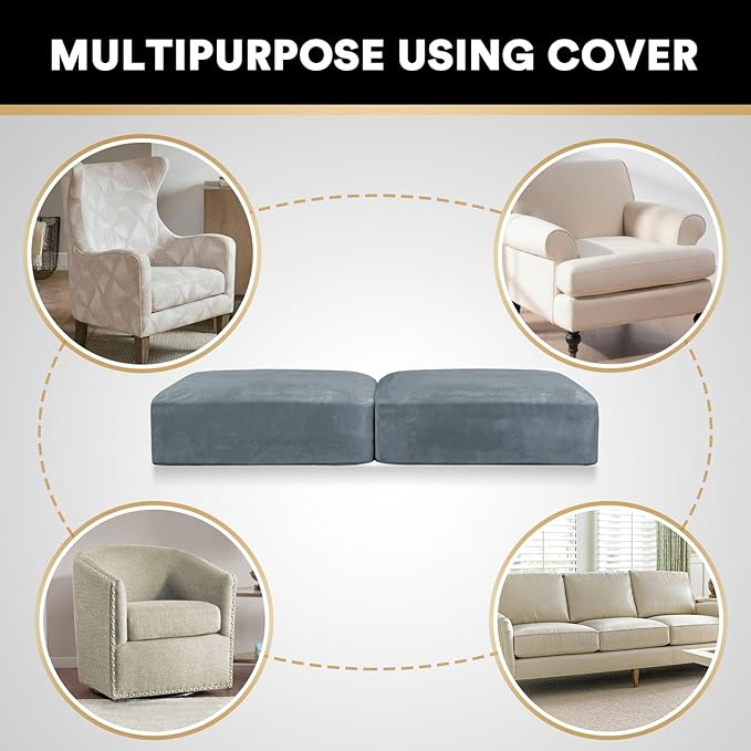 PrinceDeco Velvet Couch Cushion Cover Soft Stretch Cushion Slipcover for Chair Loveseat Sofa Cushion Furniture Protector Seat Cushion Sofa Cover (2 Piece Large Sofa Cushion Covers, Stone Blue)-Ruum Studio Home